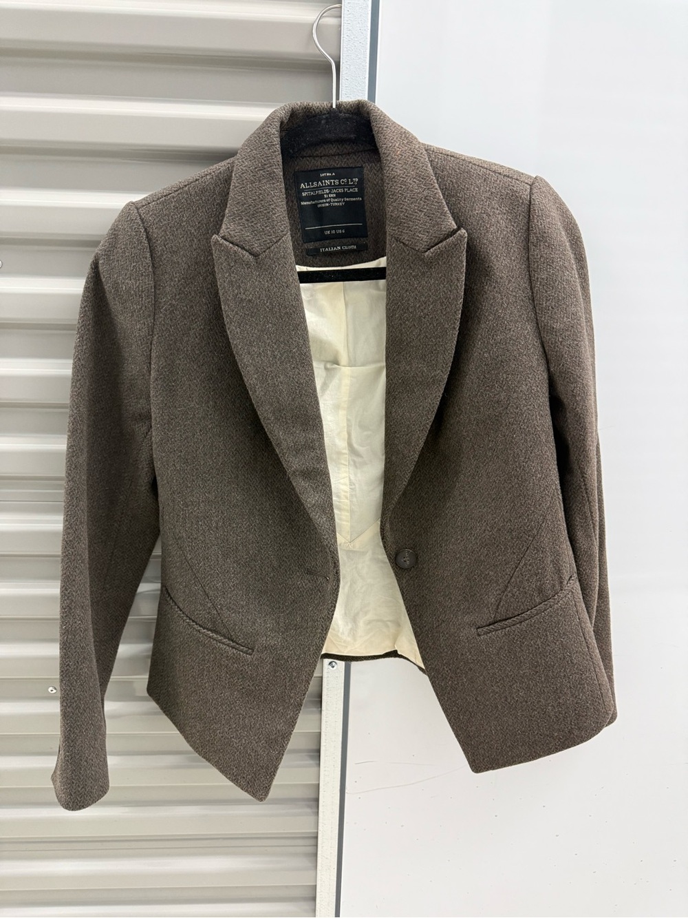 AllSaints Brown Tweed Wool-Blend Blazer with Cream Lining